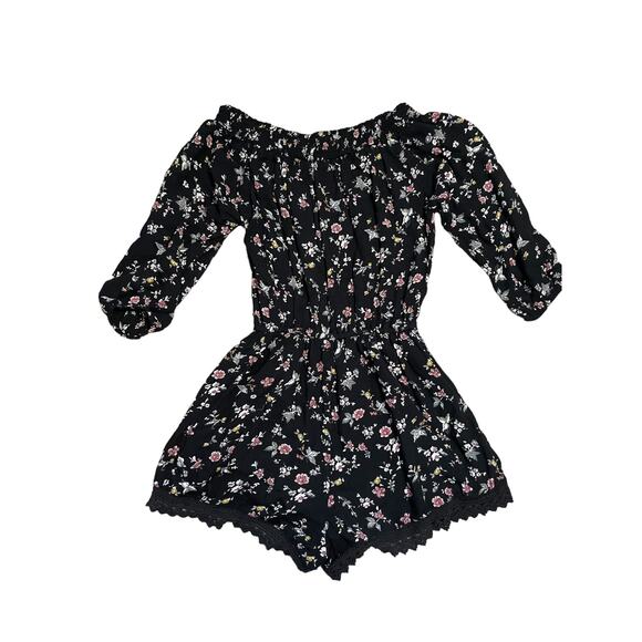 Abercrombie & Fitch Black Floral Boho prairy Romper Size XS - Picture 2 of 9